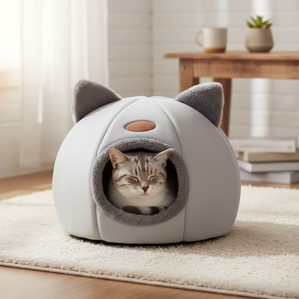 Cozy Cat Nest | Thickened Sponge Pet Bed with Semi-Enclosed Design | All-Season Comfort for Cats