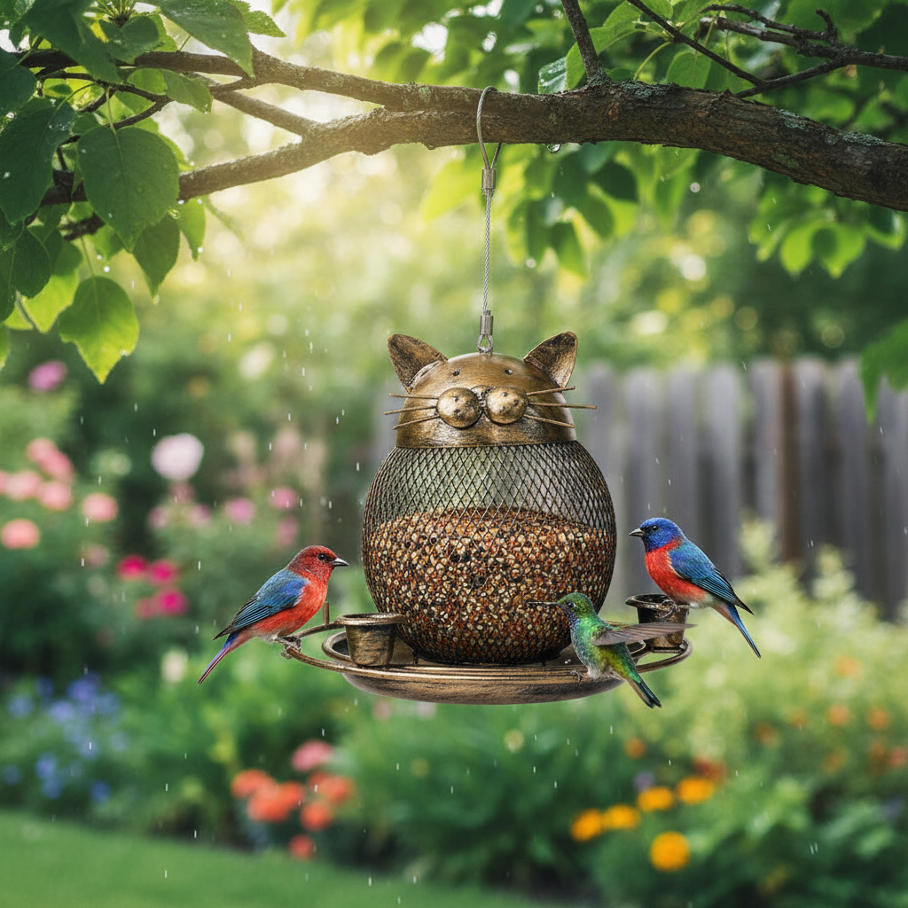 Garden Decor | Hanging Bird Feeder with Totoro Design & Durable Metal Construction | Multi-Functional for Birds and Hummingbirds