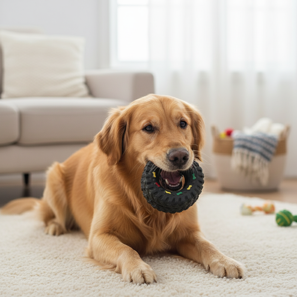 Engaging Pet Toy | Vinyl Sound-Making Dog Toy with Squeaker | Interactive Tire Design for Dental Health