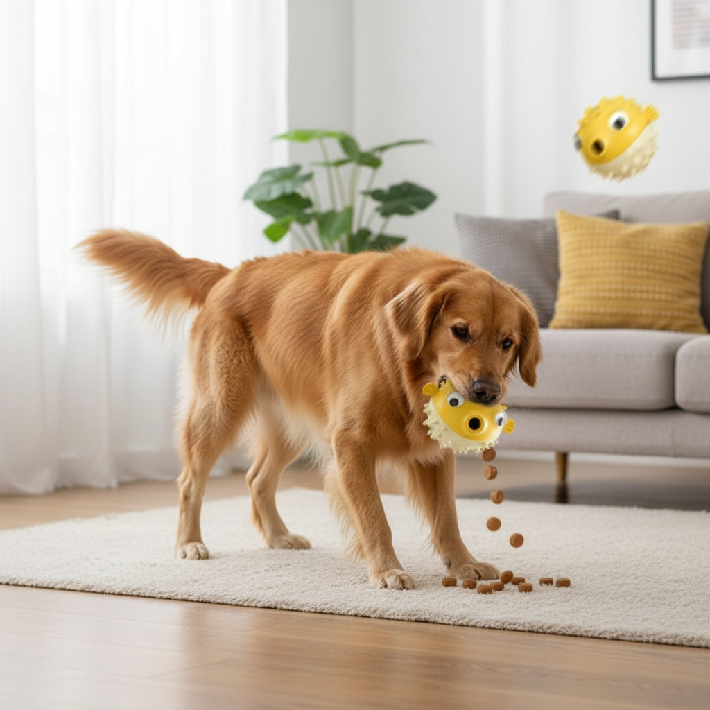 Interactive Dog Chew Toy with Treat Dispenser & Squeaky Features for Dental Health