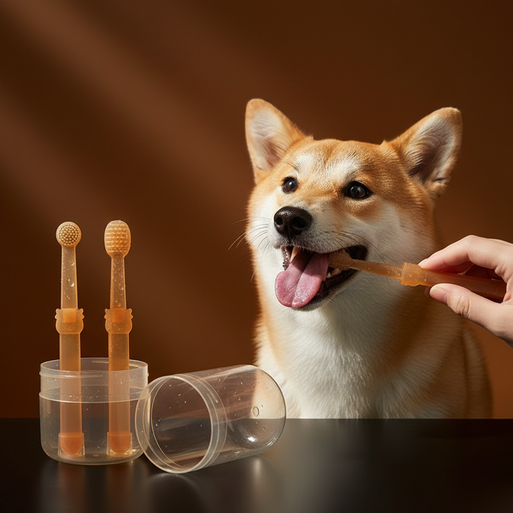 Pet Care Essentials | Silicone Toothbrush for Cats and Dogs with Antibacterial Protection | Gentle Oral Hygiene for Fresh Breath