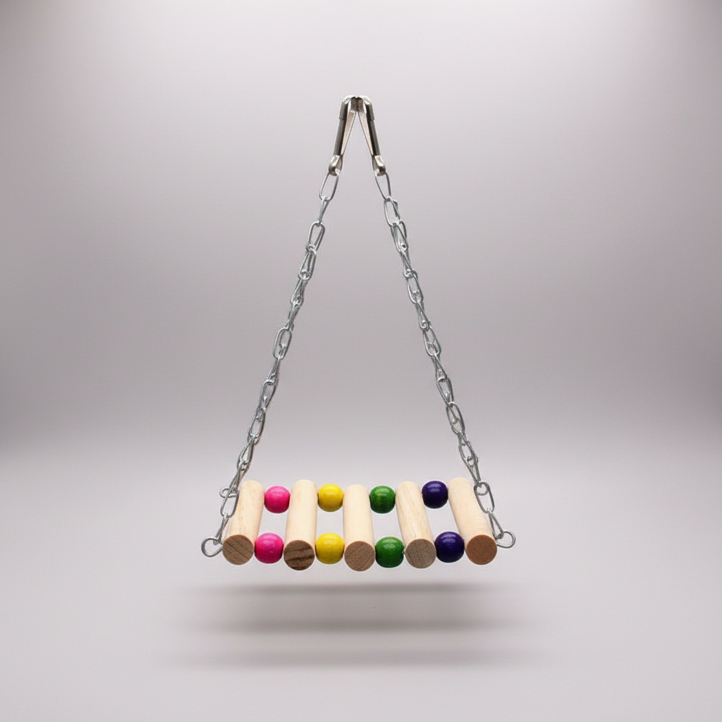 Colorful Bird Swing Toy with Natural Wood & Interactive Design for Playtime Fun