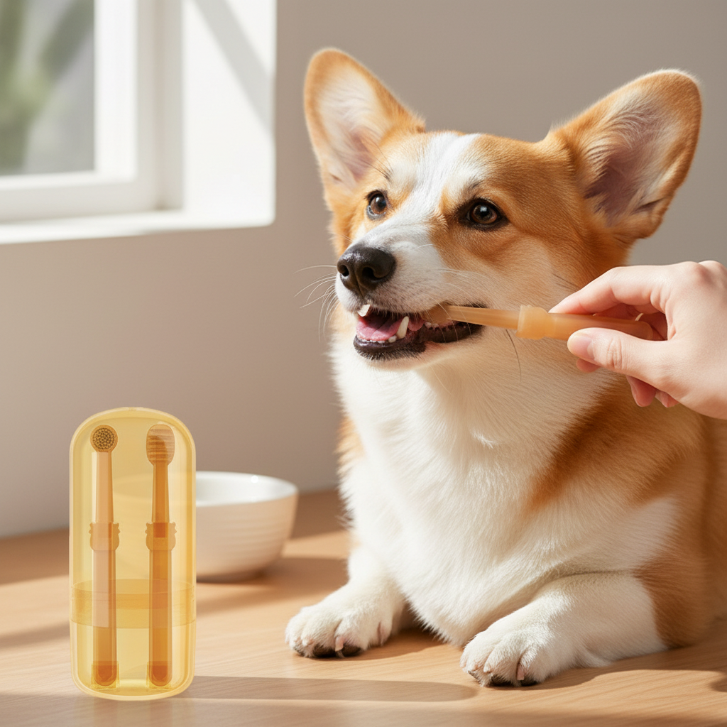 Pet Care Essentials | Silicone Toothbrush for Cats and Dogs with Antibacterial Protection | Gentle Oral Hygiene for Fresh Breath