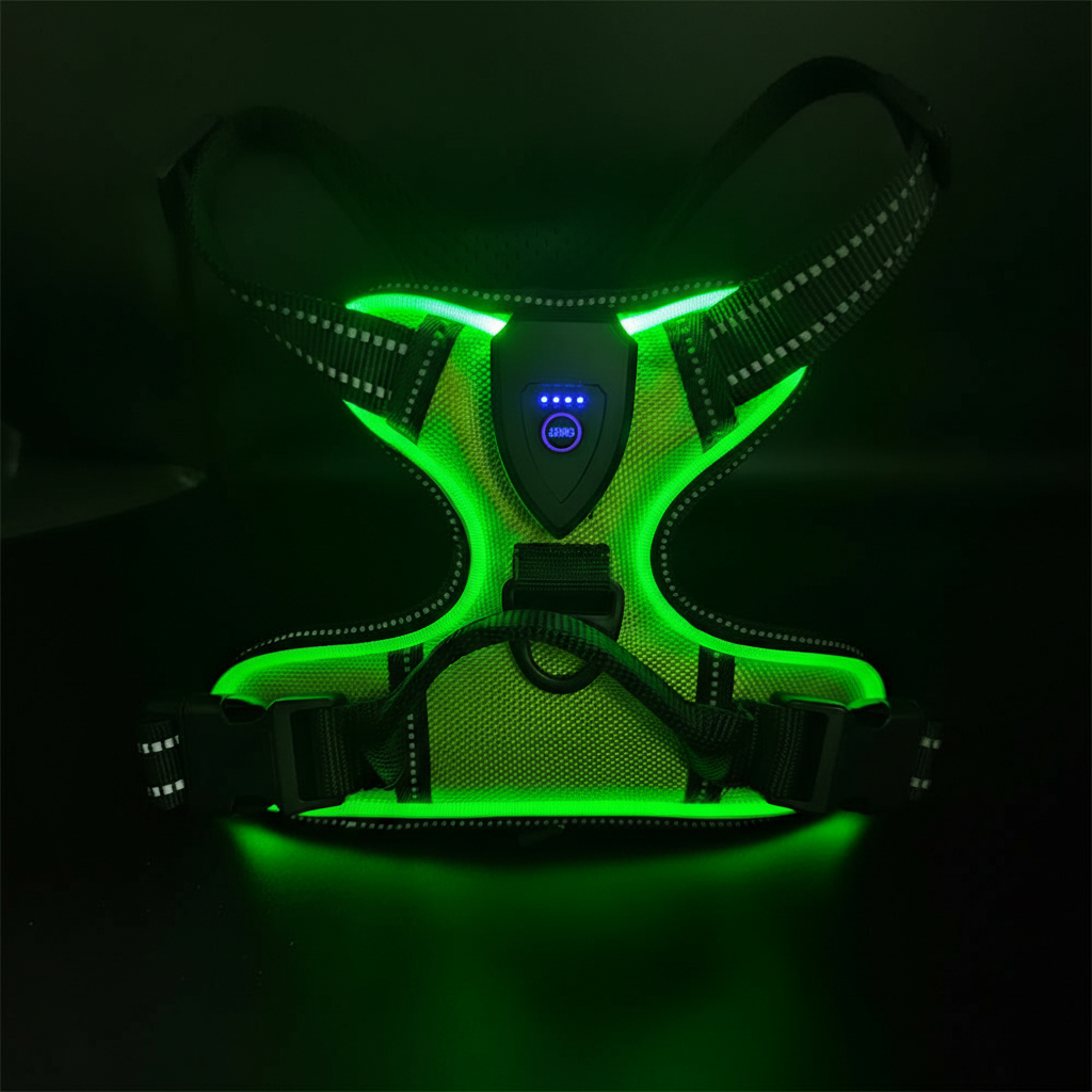 IllumiPet | LED Dog Harness with Rechargeable Type-C Charging | Adjustable Sizes for Nighttime Safety