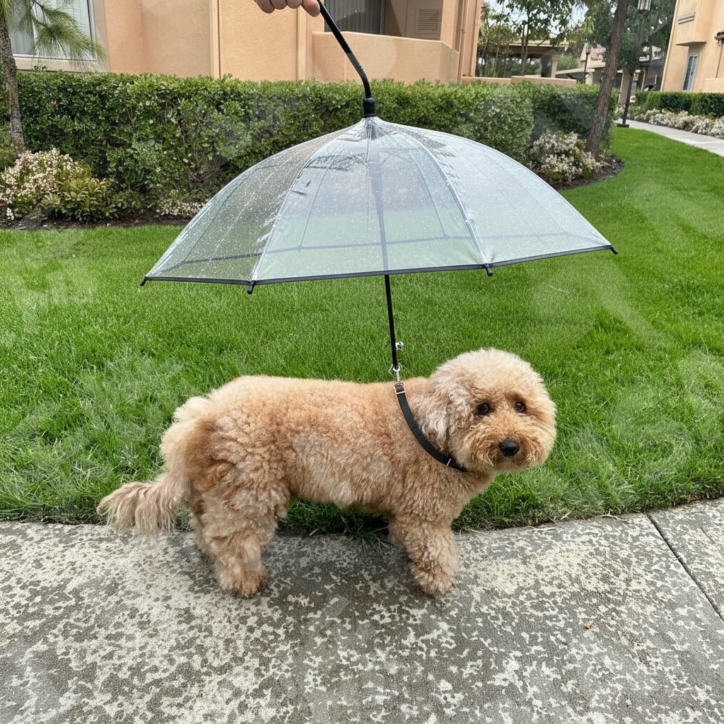 Pet Umbrella Leash | Transparent Design with Adjustable Handle | Versatile Rain Protection for Small to Medium Dogs