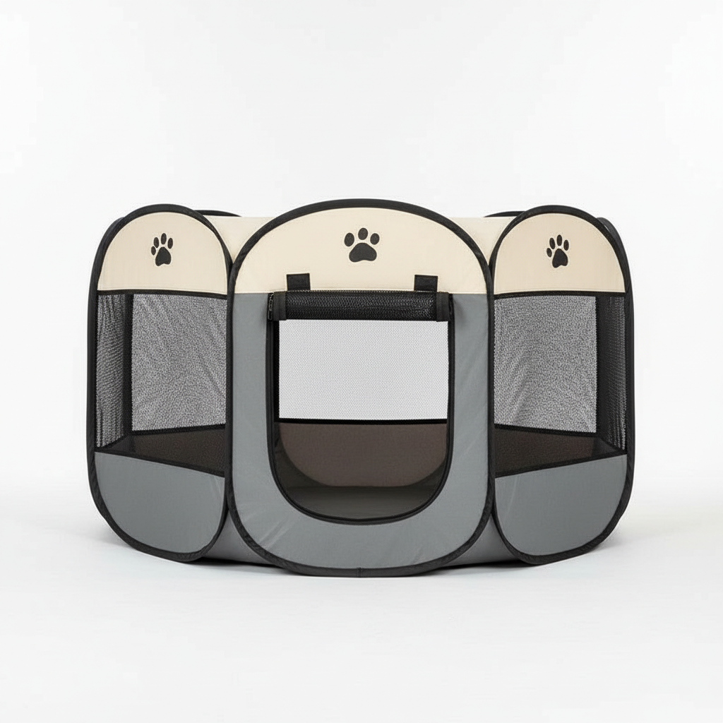 Cozy Pet Enclosure | Octagonal Cage Bed with Ventilation Windows | Portable Playpen for Cats and Small Dogs