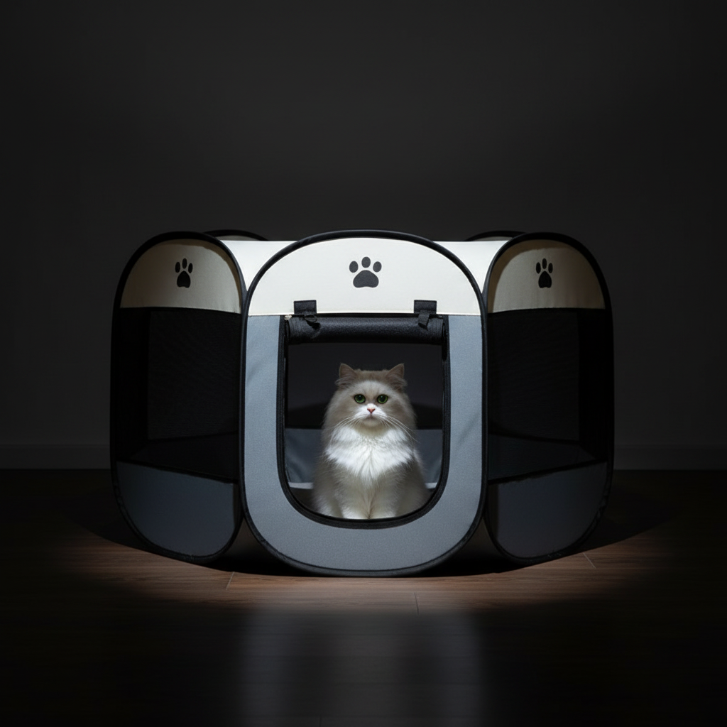 Cozy Pet Enclosure | Octagonal Cage Bed with Ventilation Windows | Portable Playpen for Cats and Small Dogs