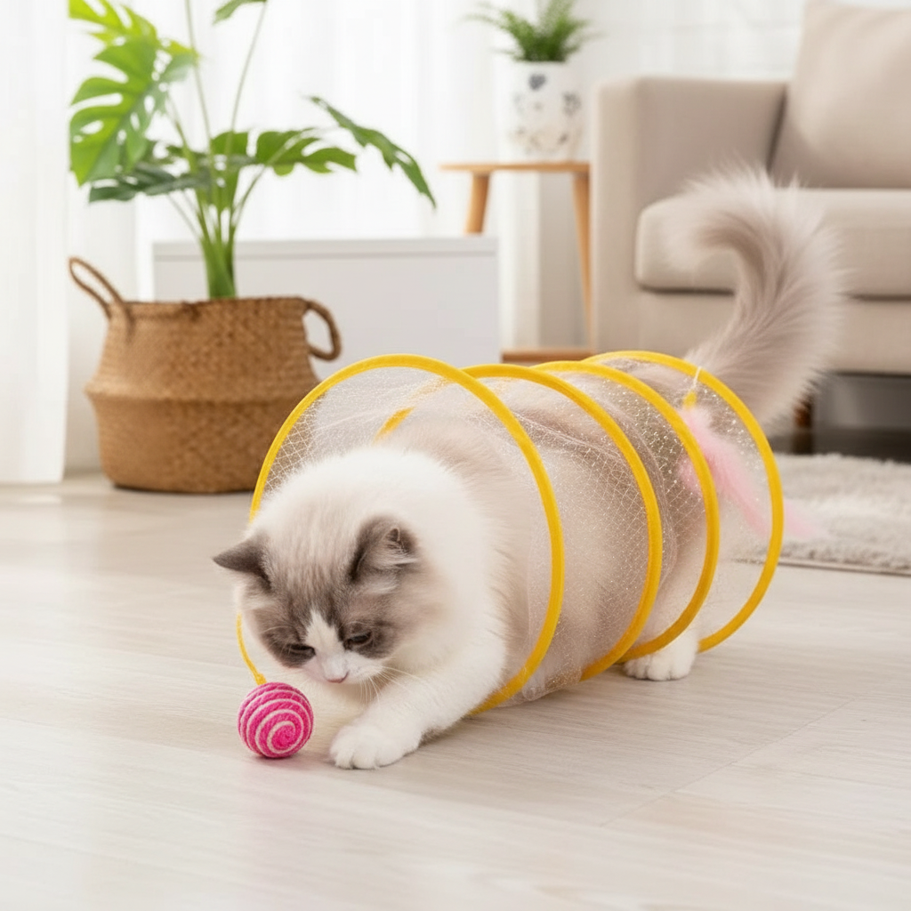 Interactive Cat Toy Set with Tunnels, Feathers & Balls for Engaging Play