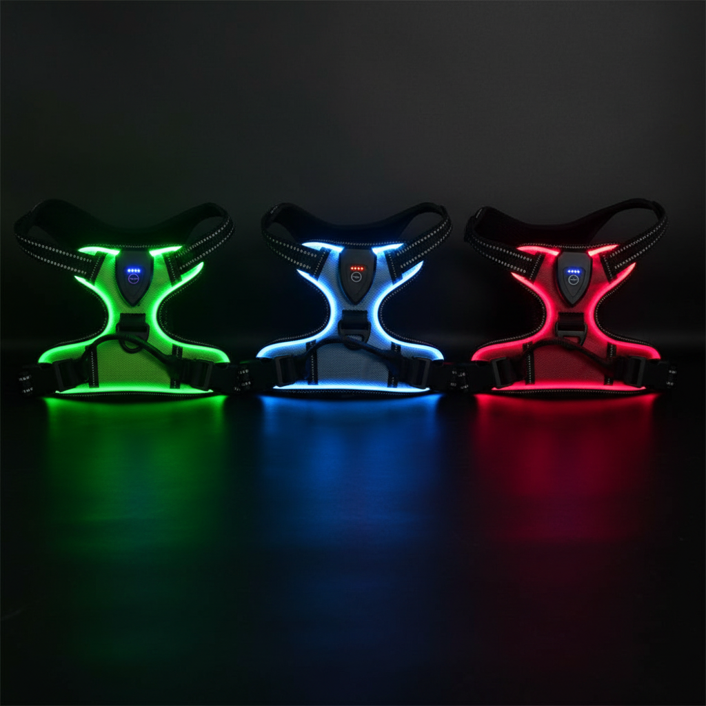IllumiPet | LED Dog Harness with Rechargeable Type-C Charging | Adjustable Sizes for Nighttime Safety