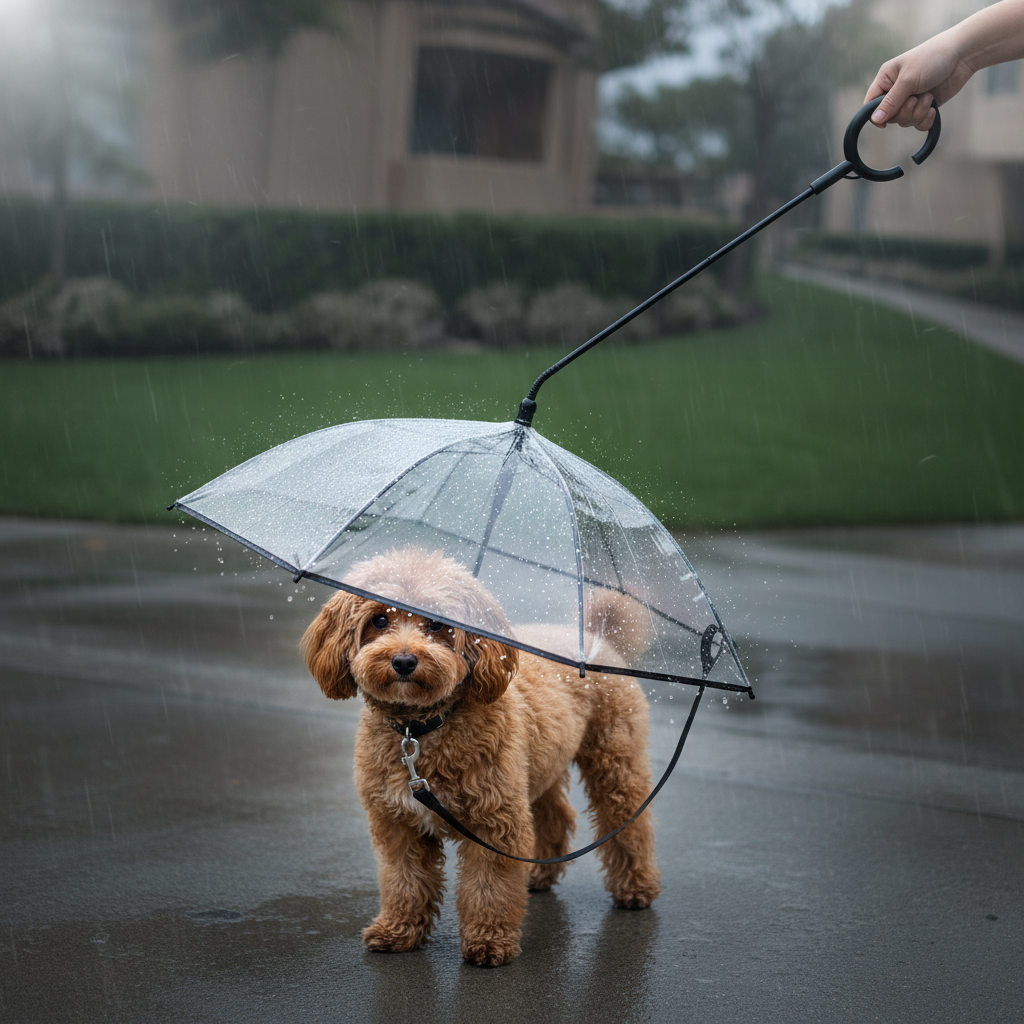 Pet Umbrella Leash | Transparent Design with Adjustable Handle | Versatile Rain Protection for Small to Medium Dogs