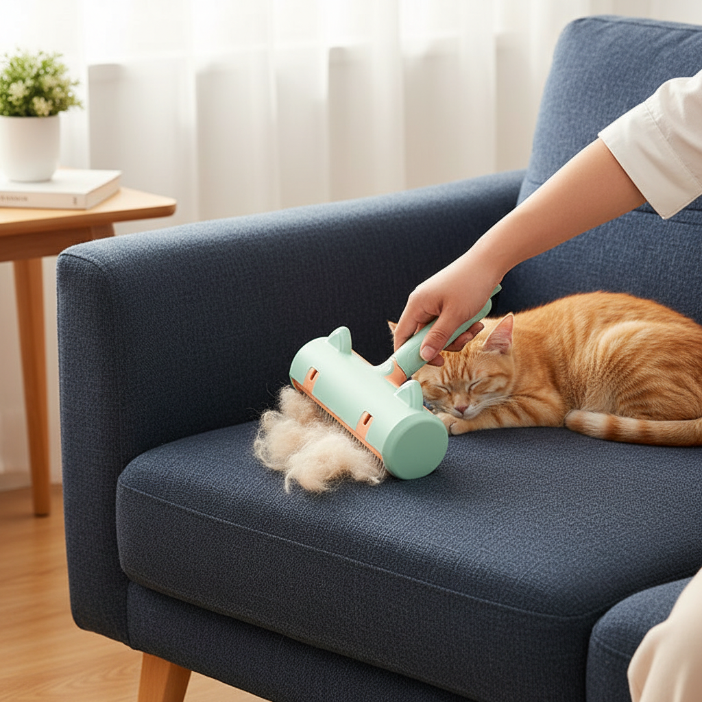 Pet Grooming Tool | Cat & Dog Hair Removal Brush with Ergonomic Handle | Effective Cleaning for All Fabrics