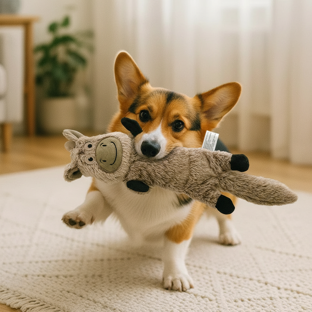 Interactive Plush Pet Toy with Squeaker for Dental Health and Play