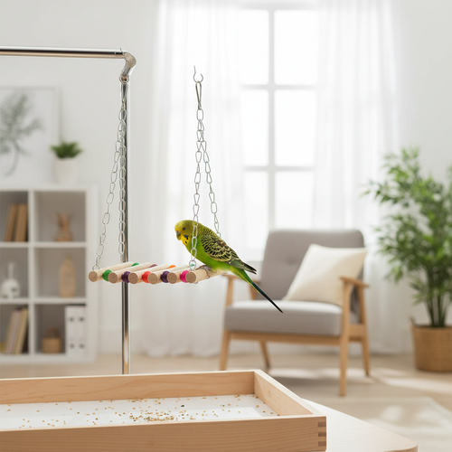 Colorful Bird Swing Toy with Natural Wood & Interactive Design for Playtime Fun