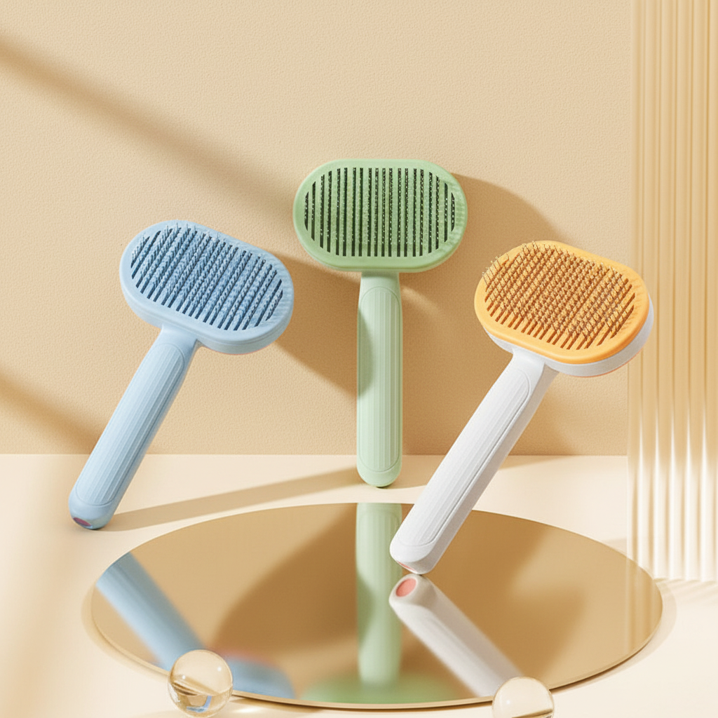 GroomPro | Self-Cleaning Pet Hairbrush with Stainless Steel Needles | Efficient Grooming Tool for Cats and Dogs