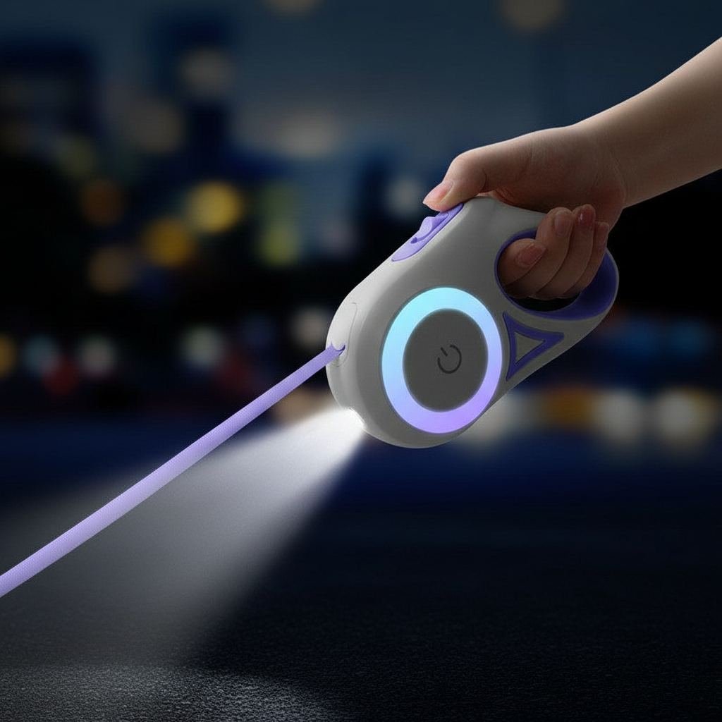 Automatic Retractable Dog Leash with LED Lights | Ergonomic Design for Nighttime Safety