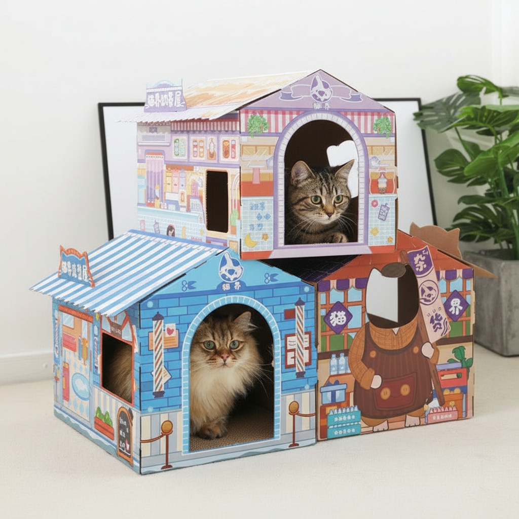 Feline Haven | Cat Scratch House with Multi-Functional Design | Durable Corrugated Paper for Play and Rest