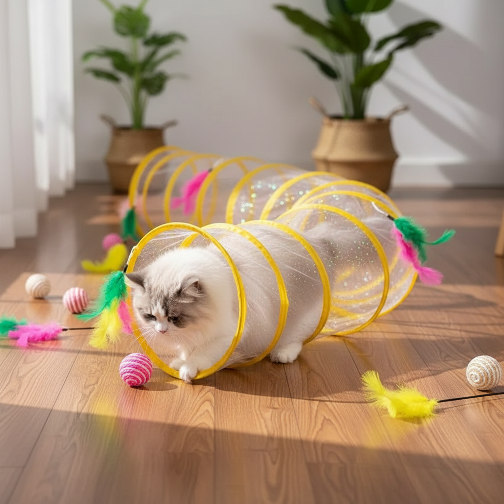 Interactive Cat Toy Set with Tunnels, Feathers & Balls for Engaging Play